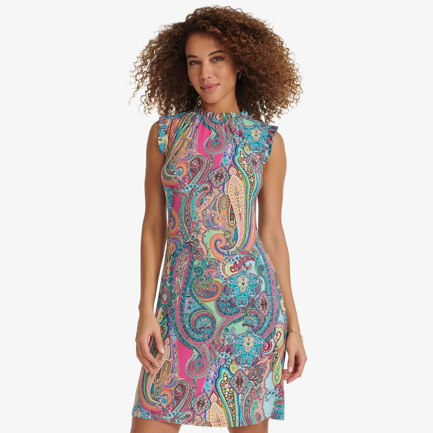 Tommy Hilfiger Women's Sleeveless Ruffle Neck Jersey Dress