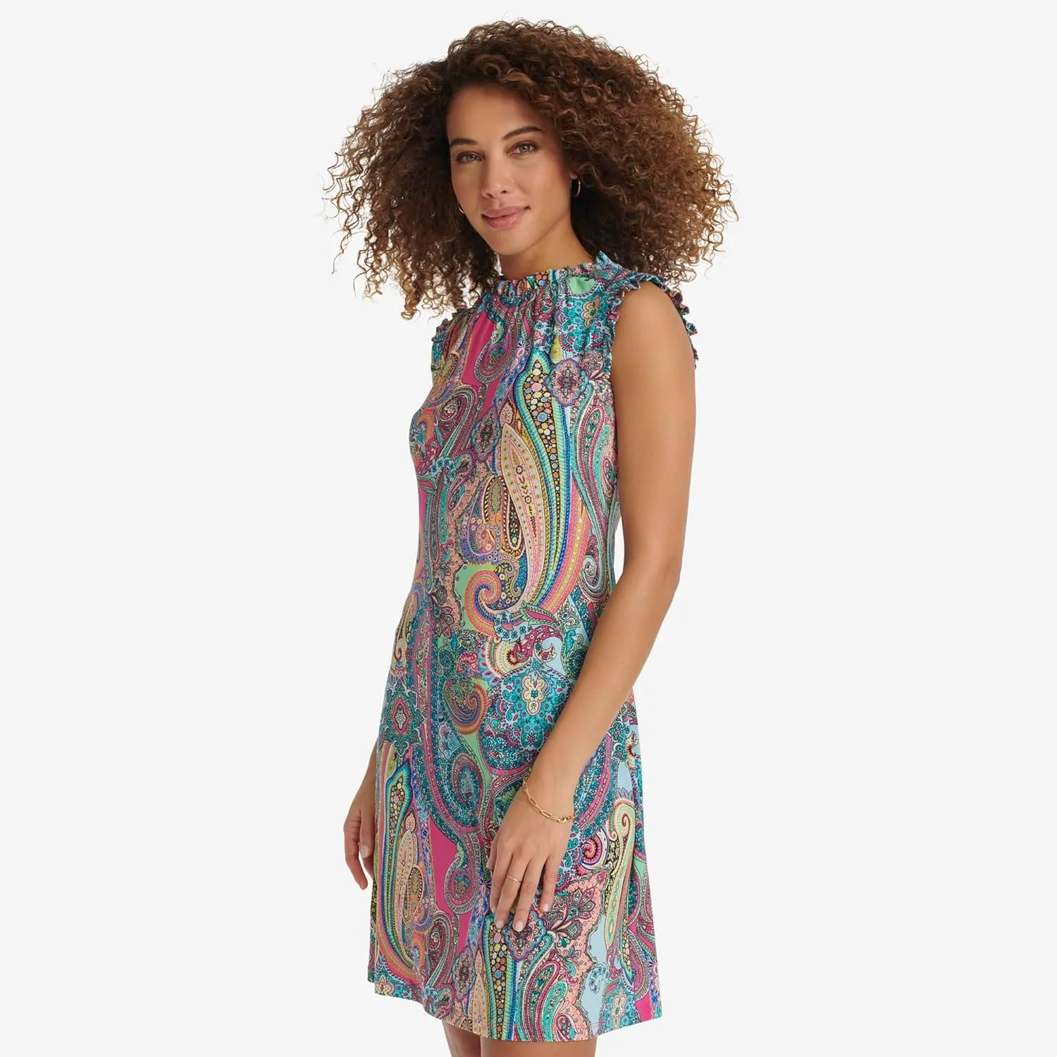 Tommy Hilfiger Women's Sleeveless Ruffle Neck Jersey Dress