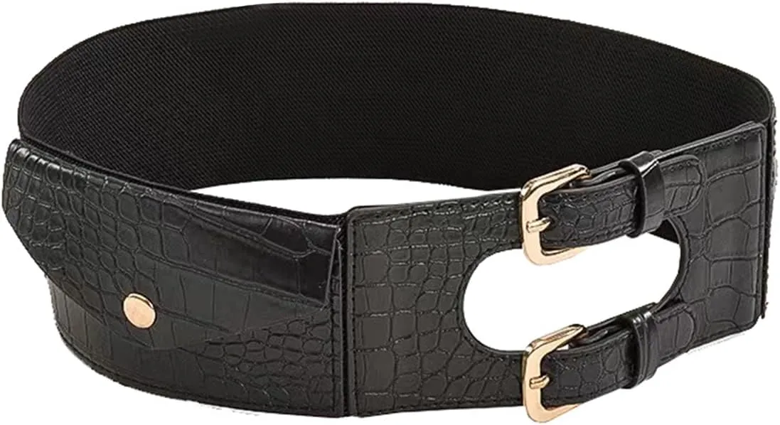 TOPACC Elastic Wide Belts for Women Dresses Cowgirl Fashion Black Waist Cinch Belt Stretch with Pouch
