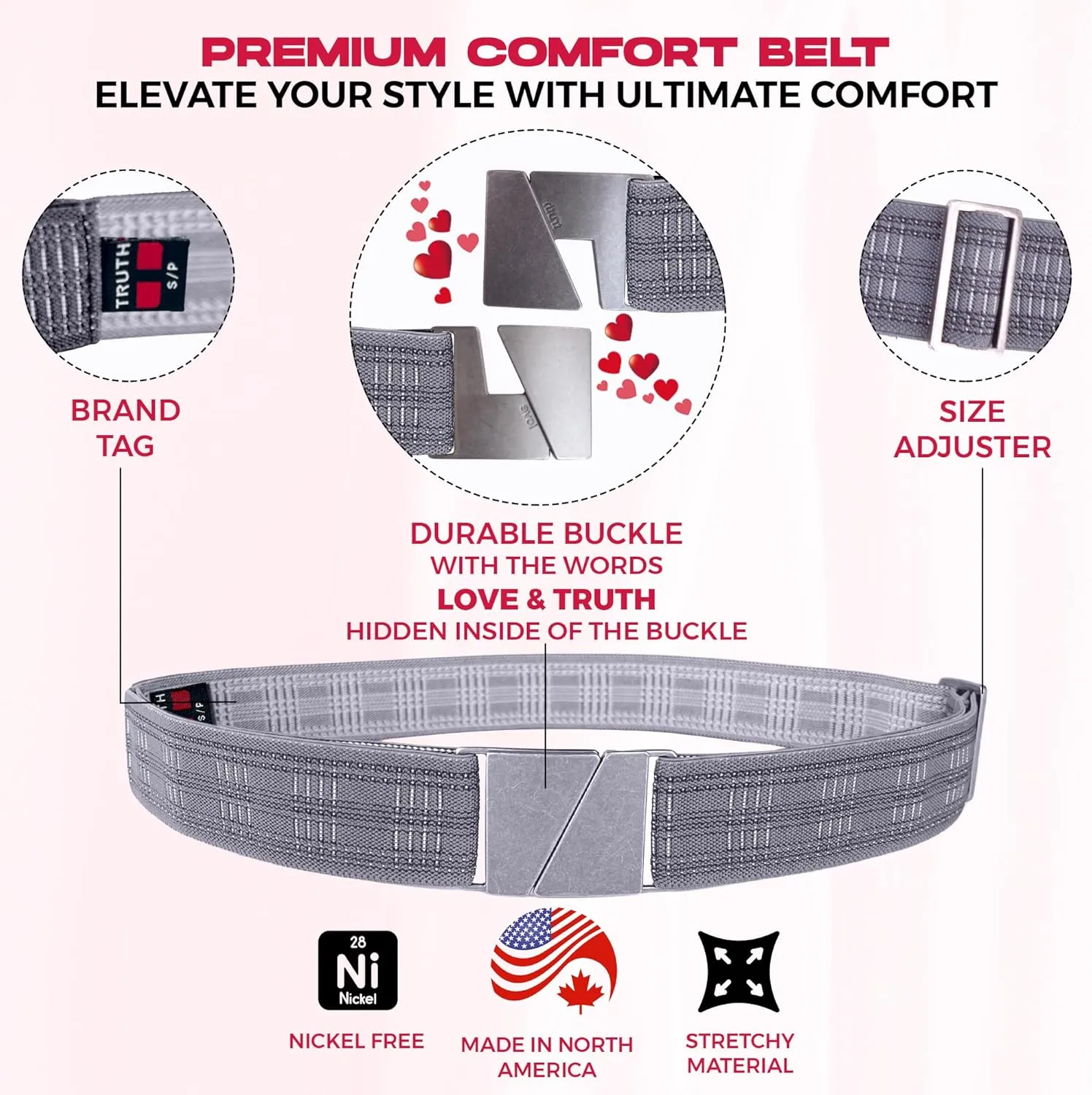 Truth Elastic Belts for Women & Men, Adjustable Flat Buckle, Invisible Stretch Belts for Jeans, Pants and Plus Sizes