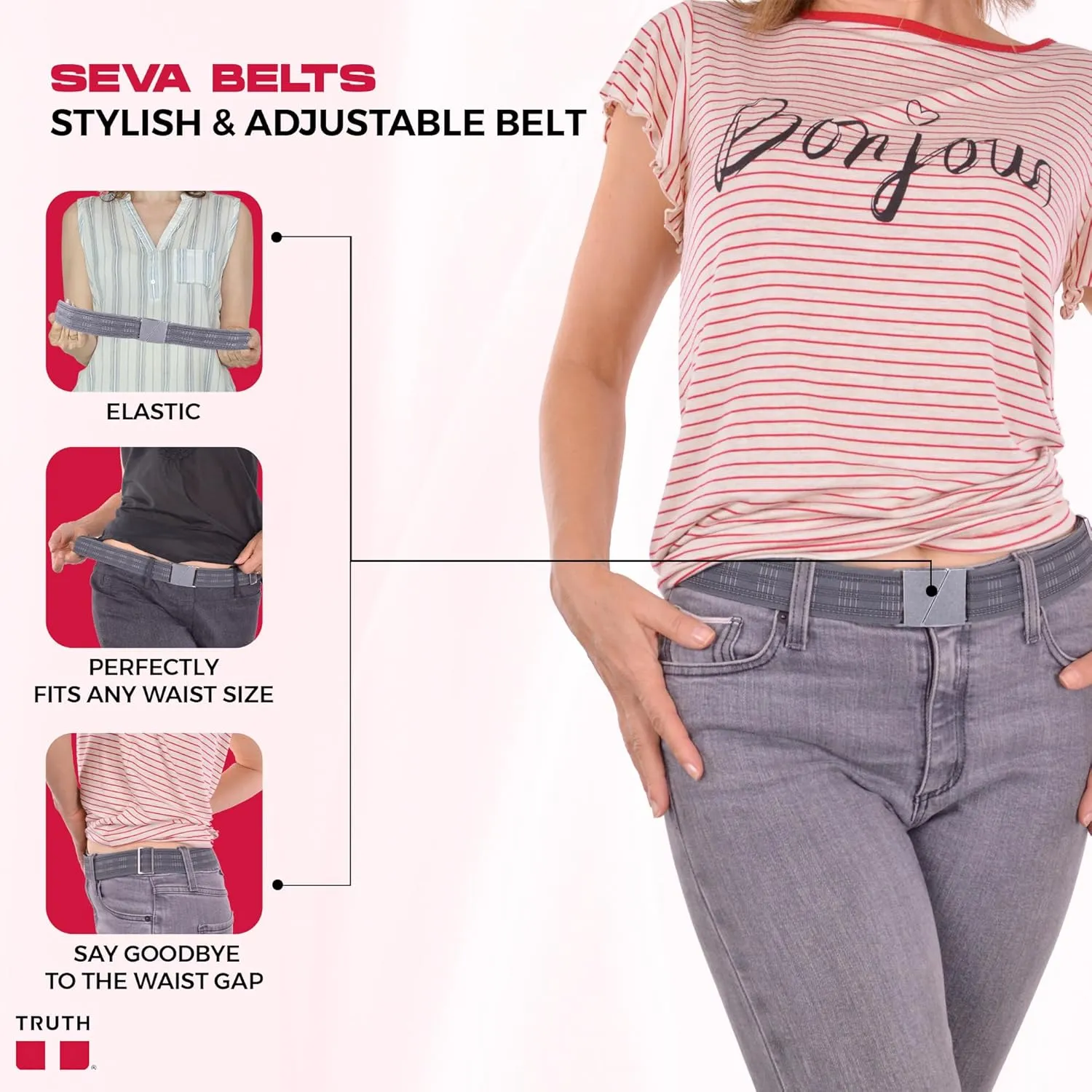 Truth Elastic Belts for Women & Men, Adjustable Flat Buckle, Invisible Stretch Belts for Jeans, Pants and Plus Sizes