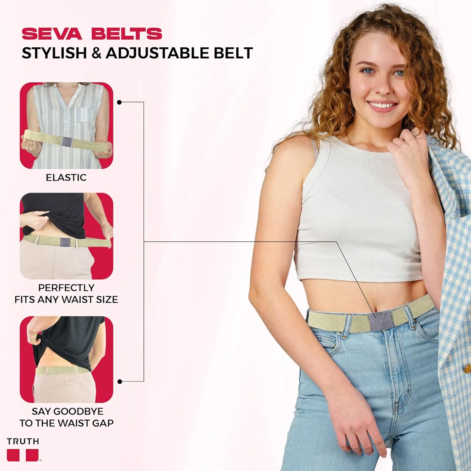 Truth Elastic Belts for Women & Men, Adjustable Flat Buckle, Invisible Stretch Belts for Jeans, Pants and Plus Sizes