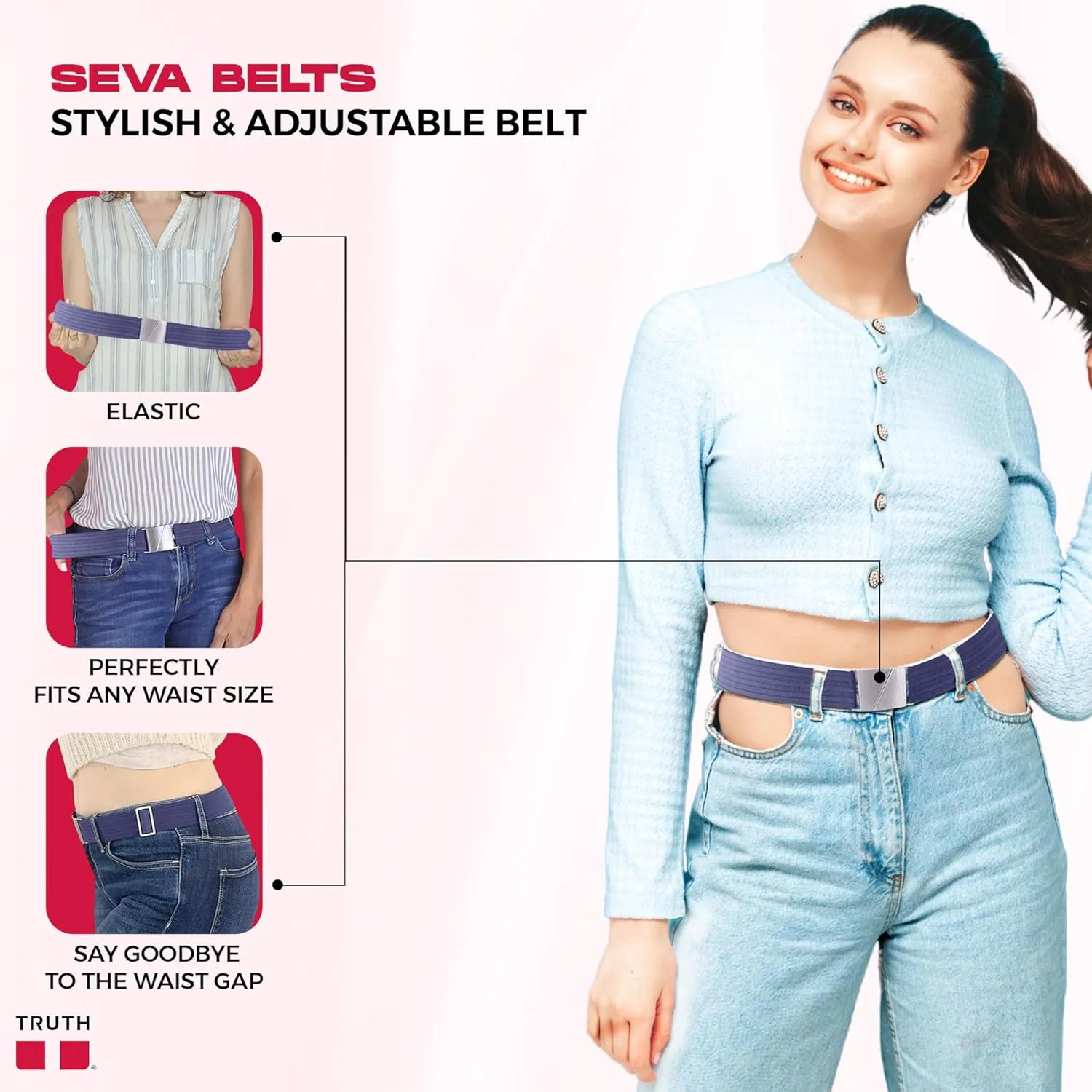 Truth Elastic Belts for Women & Men, Adjustable Flat Buckle, Invisible Stretch Belts for Jeans, Pants and Plus Sizes