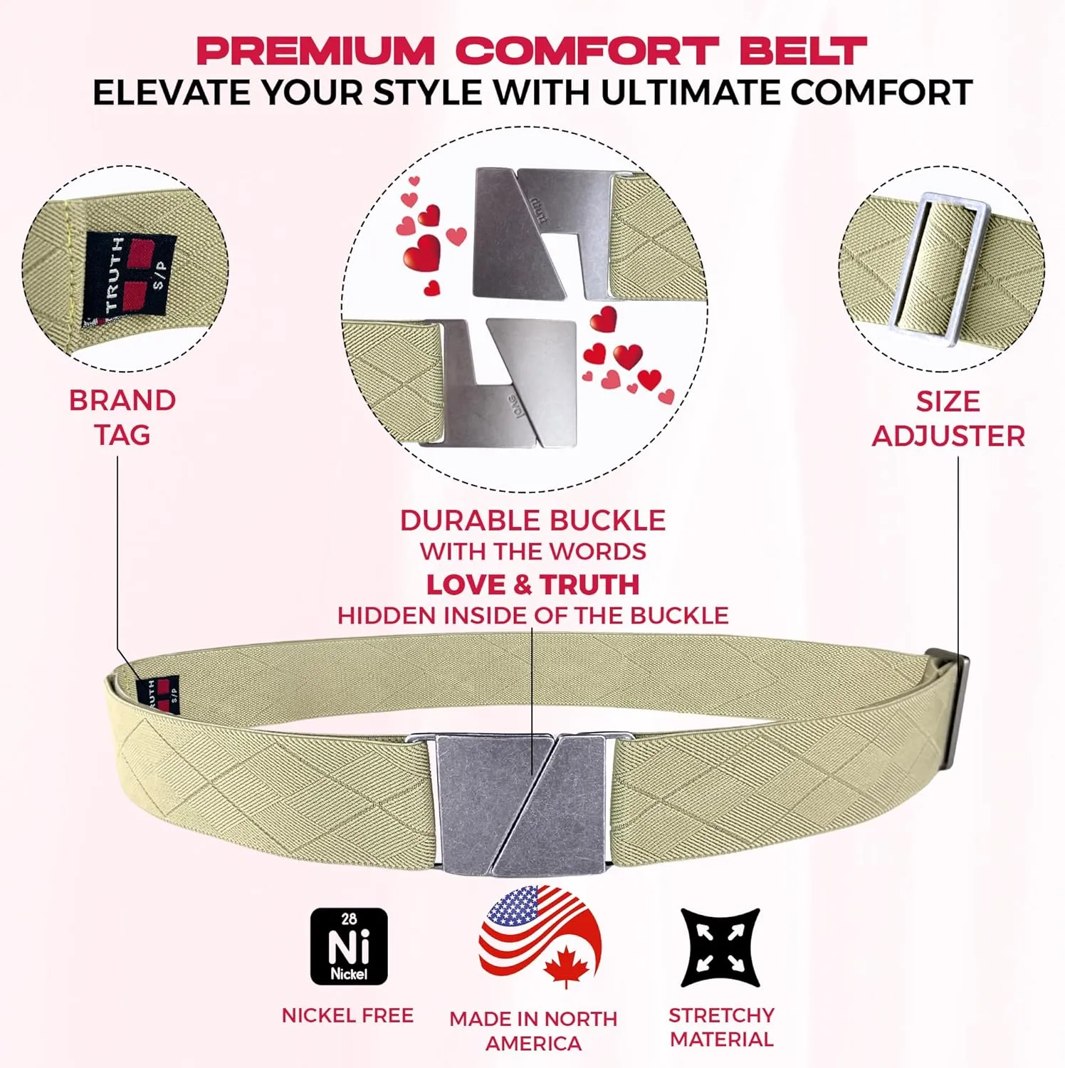 Truth Elastic Belts for Women & Men, Adjustable Flat Buckle, Invisible Stretch Belts for Jeans, Pants and Plus Sizes