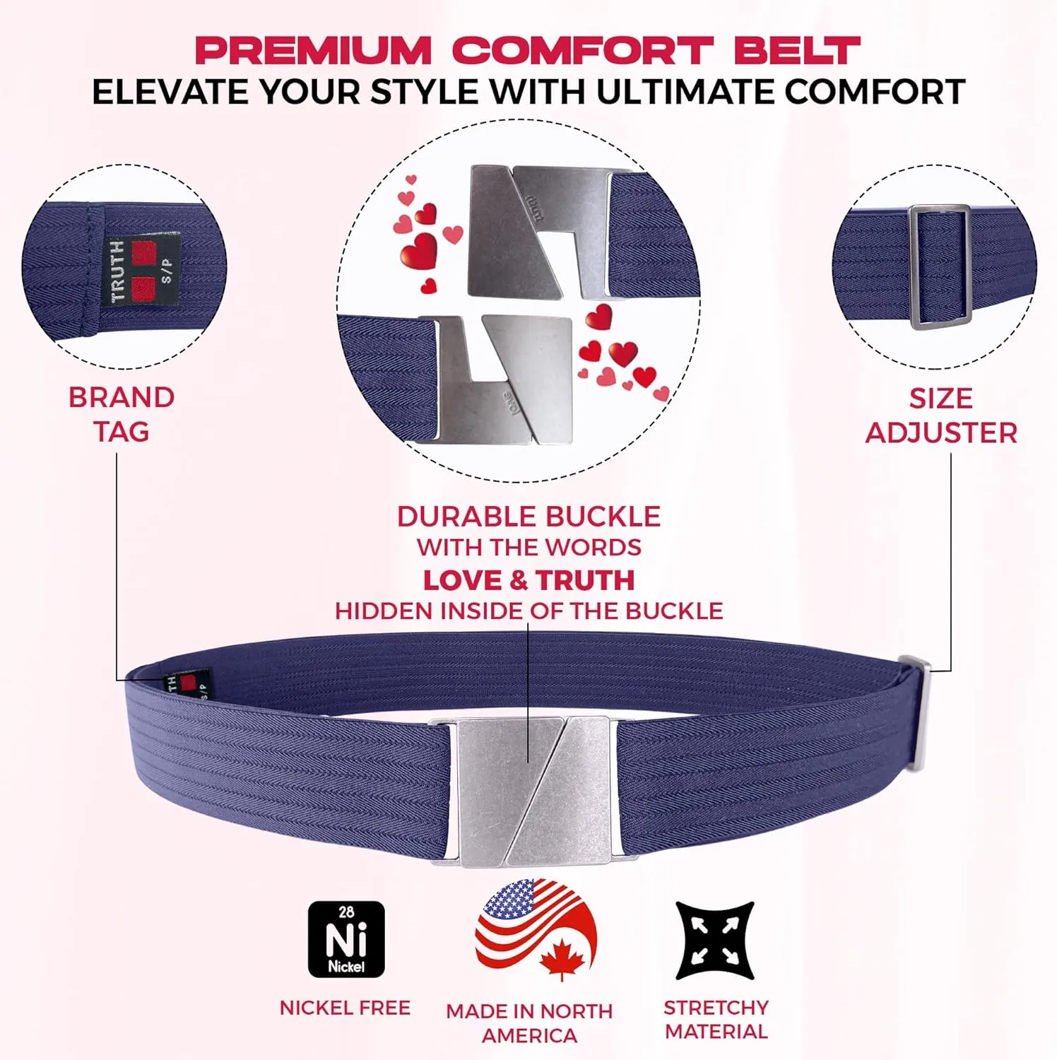 Truth Elastic Belts for Women & Men, Adjustable Flat Buckle, Invisible Stretch Belts for Jeans, Pants and Plus Sizes