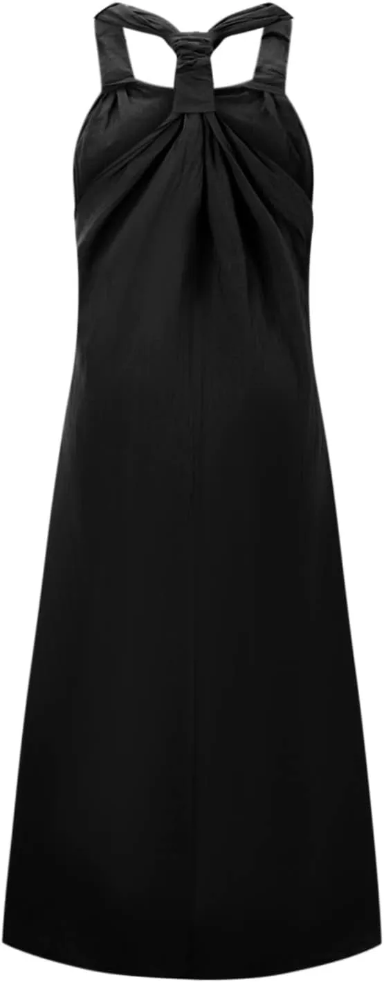 tuduoms Cotton Linen Sleeveless Maxi Dresses for Women Summer Plus Size V Neck Tank Shirt Dress Casual Loose Shift Sundress