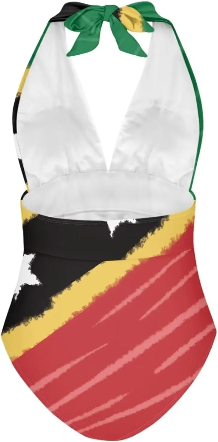 Tummy Control Push Up 1 Piece Bathing Suit Slimming V Neck Swimwear National Flag Push Up Vintage Padded Swimwear