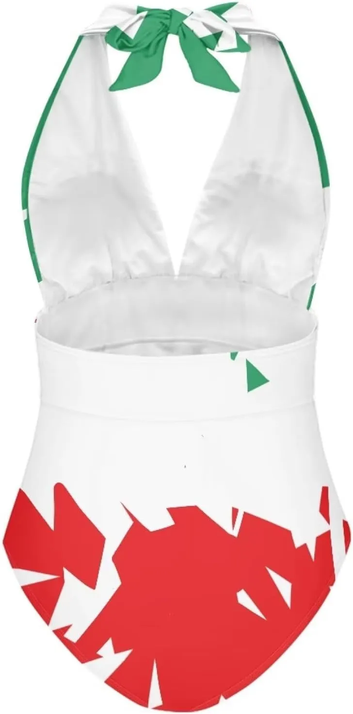 Tummy Control Push Up 1 Piece Bathing Suit Slimming V Neck Swimwear National Flag Push Up Vintage Padded Swimwear