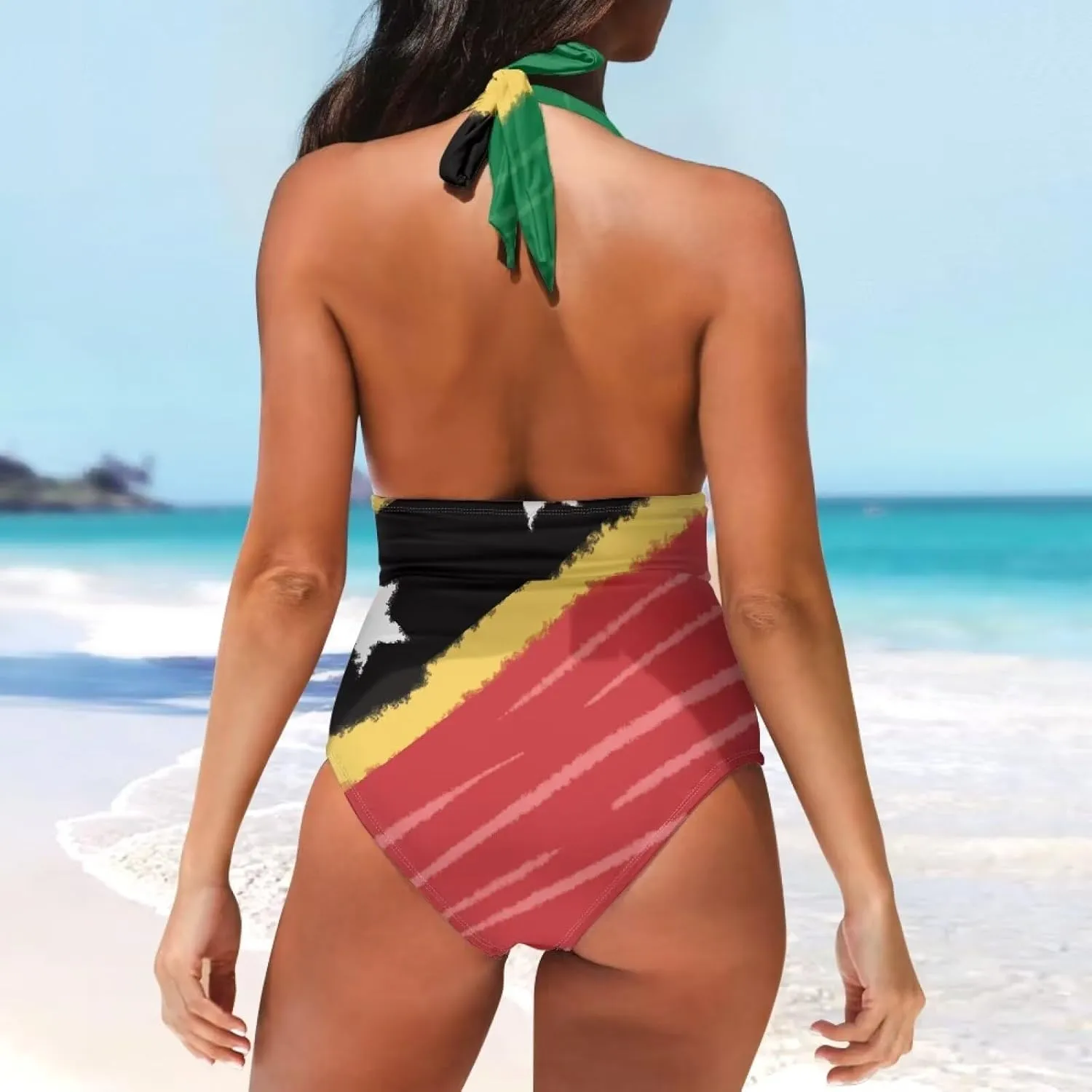 Tummy Control Push Up 1 Piece Bathing Suit Slimming V Neck Swimwear National Flag Push Up Vintage Padded Swimwear