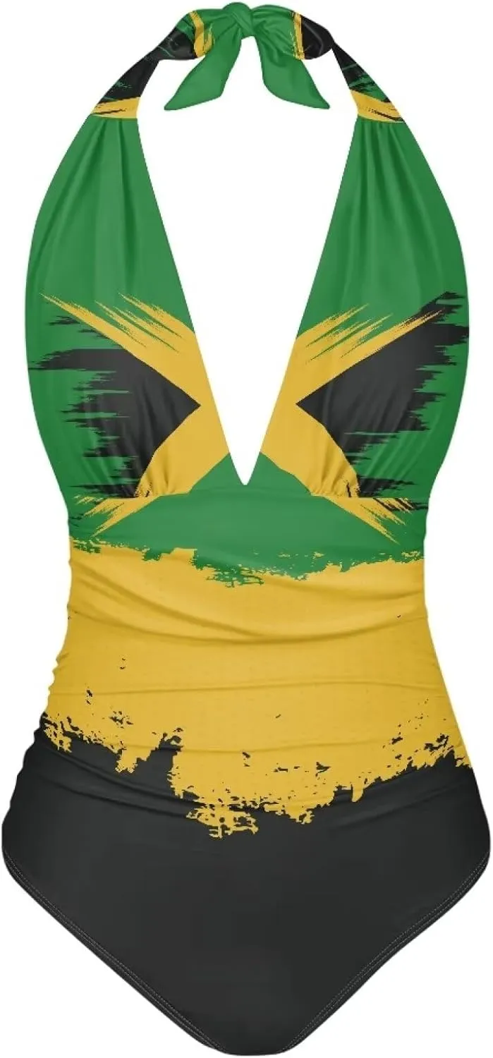 Tummy Control Push Up 1 Piece Bathing Suit Slimming V Neck Swimwear National Flag Push Up Vintage Padded Swimwear