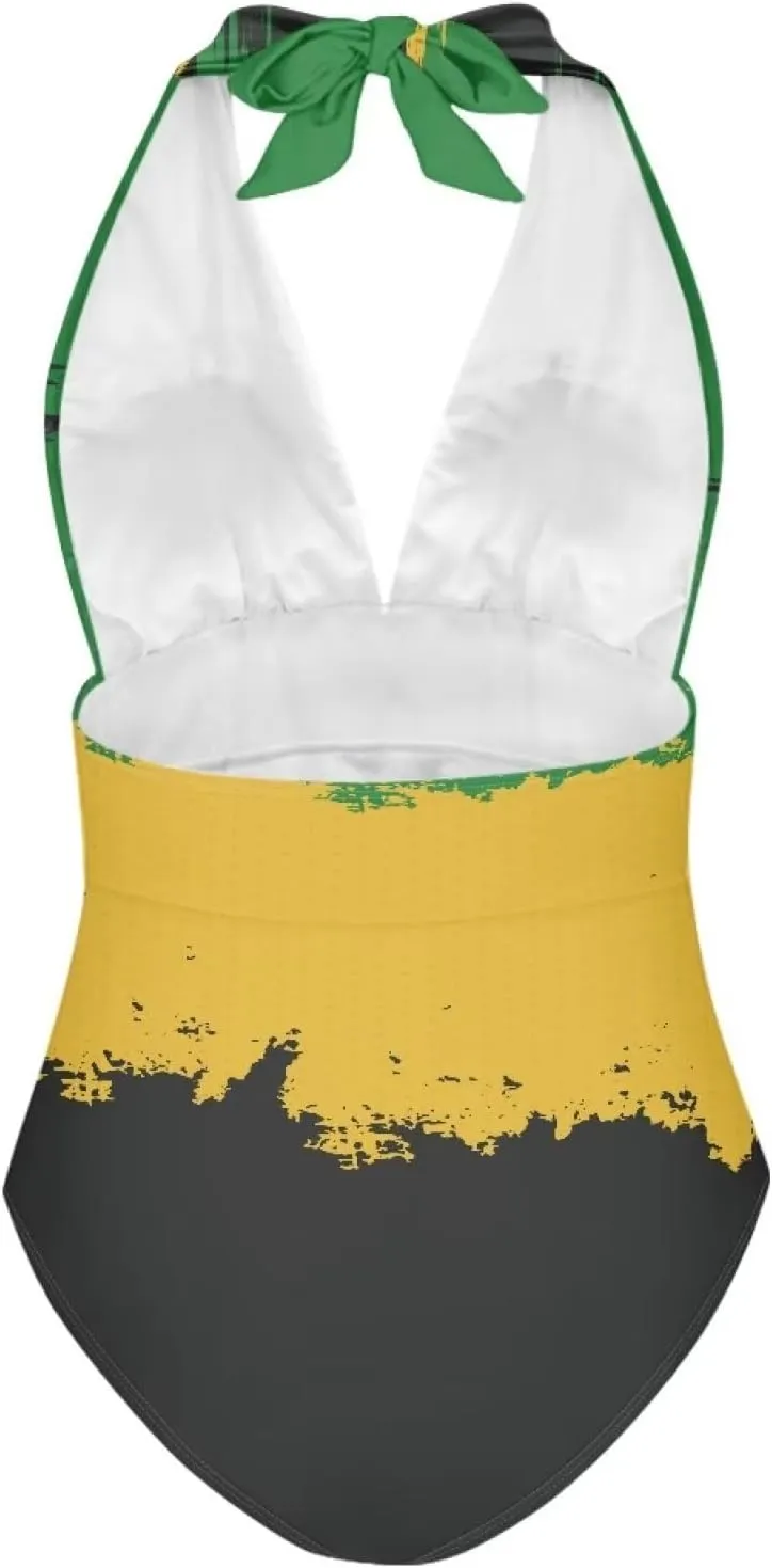 Tummy Control Push Up 1 Piece Bathing Suit Slimming V Neck Swimwear National Flag Push Up Vintage Padded Swimwear