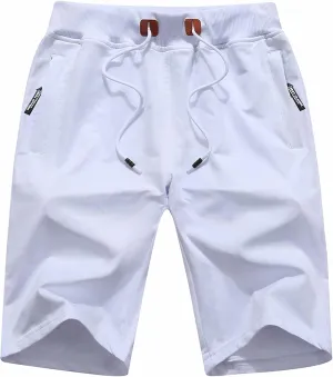 Tyhengta Mens Shorts Casual Drawstring Elastic Waist Workout Shorts with Zipper Pockets