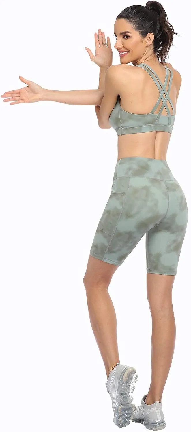 UURUN Yoga Shorts for Women, High Waist Biker Shorts, Tummy Control Workout Short with Side Pockets