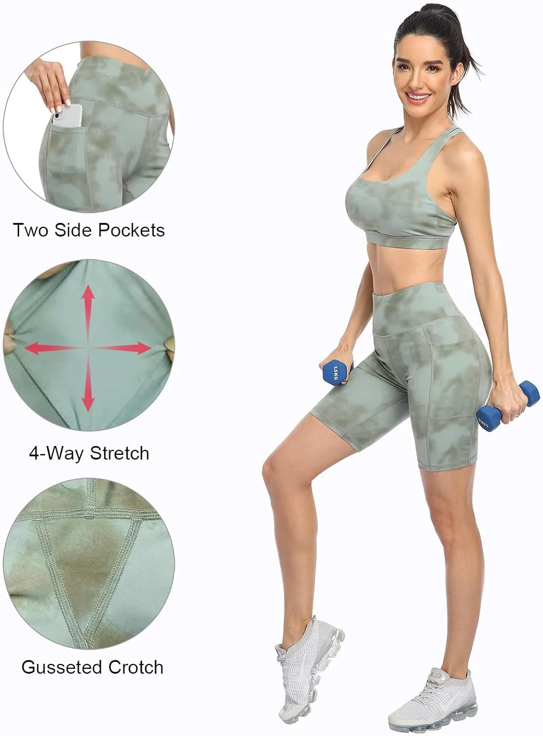 UURUN Yoga Shorts for Women, High Waist Biker Shorts, Tummy Control Workout Short with Side Pockets
