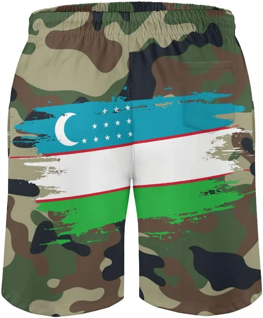 Uzbekistan Flag Hand Drawn Men's Swim Trunks Beach Board Shorts Surf Quick Dry Swimsuit Swim Shorts,