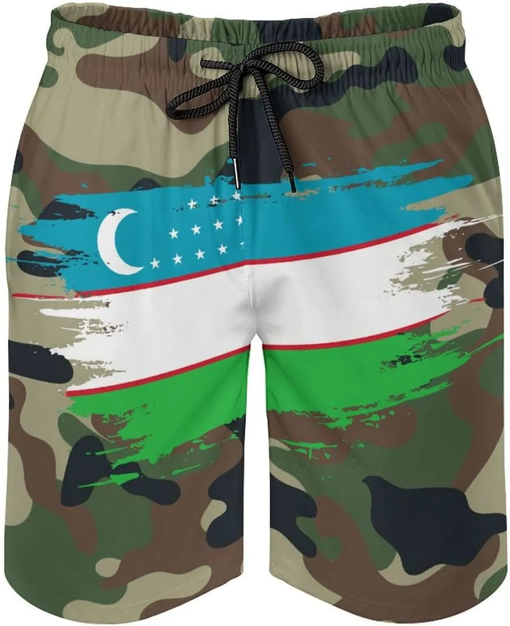 Uzbekistan Flag Hand Drawn Men's Swim Trunks Beach Board Shorts Surf Quick Dry Swimsuit Swim Shorts,