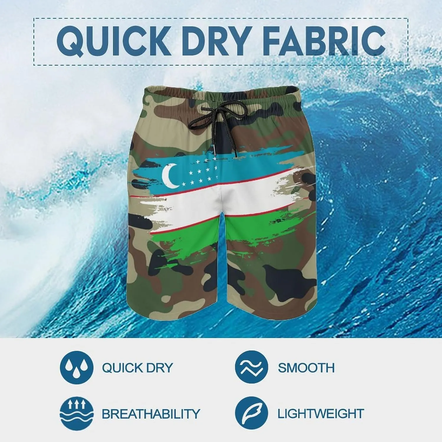 Uzbekistan Flag Hand Drawn Men's Swim Trunks Beach Board Shorts Surf Quick Dry Swimsuit Swim Shorts,