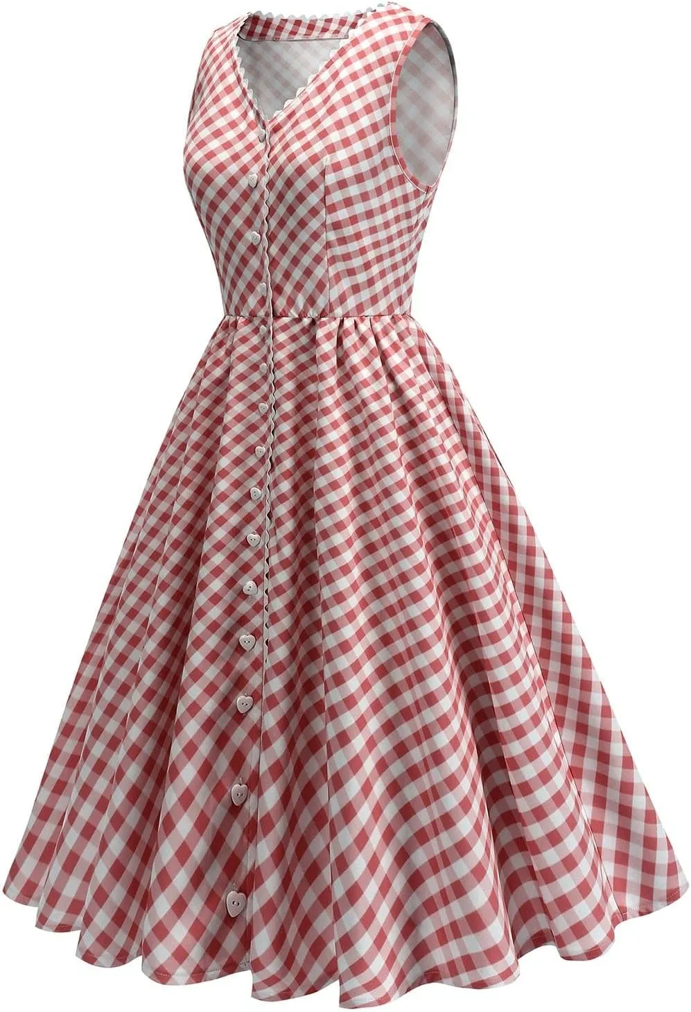 Vintage Dresses for Women Sleeveless V Neck Pleated Dress Midi Dress A Line Flowy Retro Short Dress