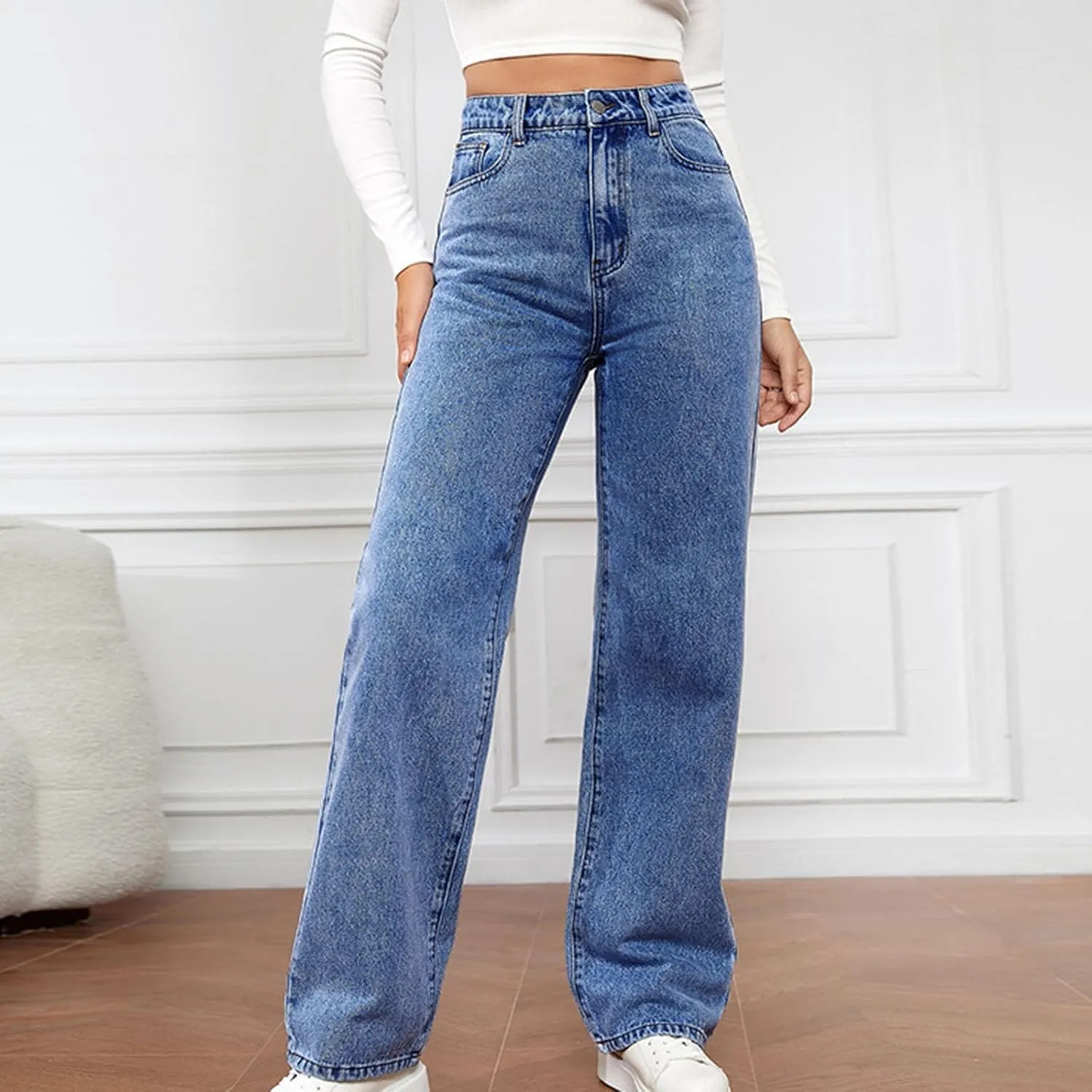 Vintage Jeans for Women Teen Girl High Waisted Slim Fit Straight Leg Baggy Boyfriend Jeans Stretch Denim Pants
