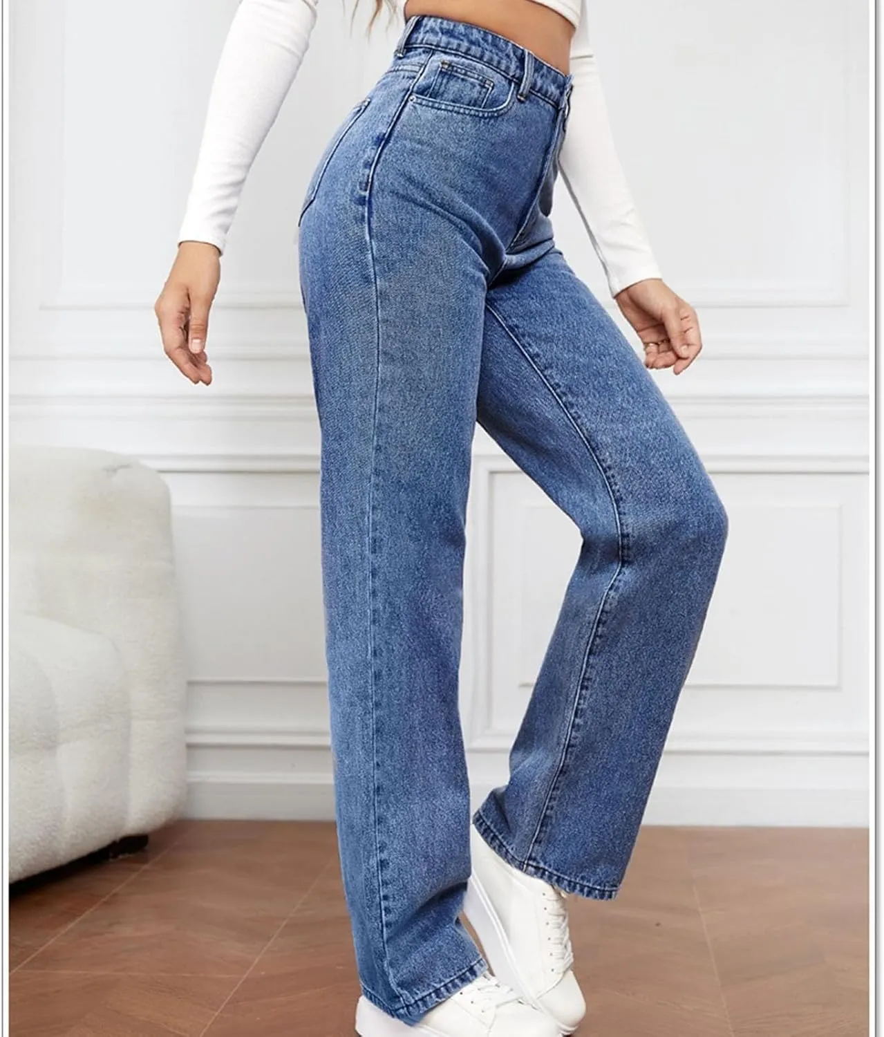Vintage Jeans for Women Teen Girl High Waisted Slim Fit Straight Leg Baggy Boyfriend Jeans Stretch Denim Pants