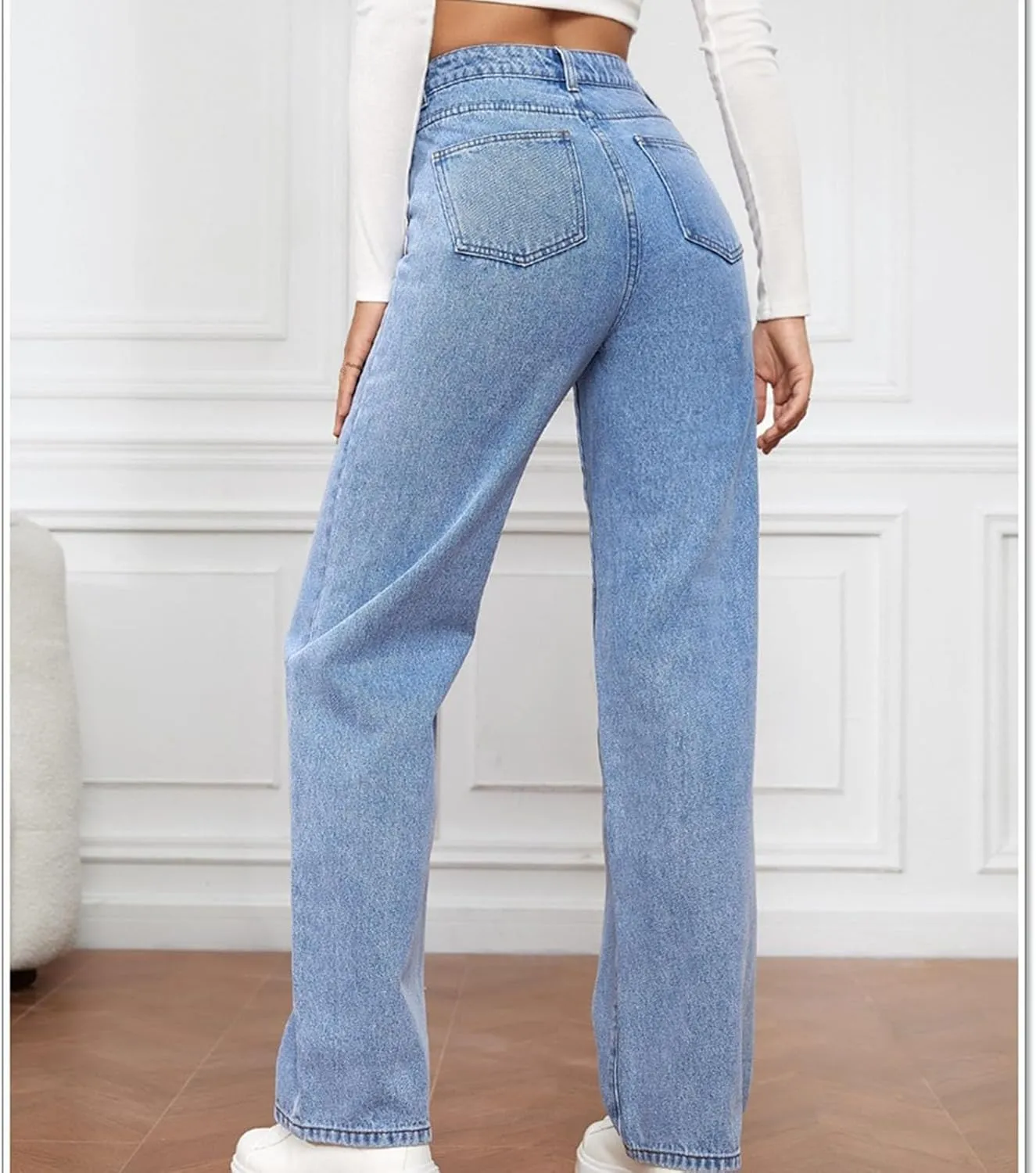 Vintage Jeans for Women Teen Girl High Waisted Slim Fit Straight Leg Baggy Boyfriend Jeans Stretch Denim Pants