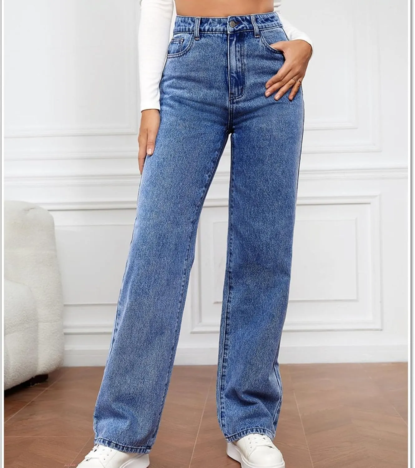 Vintage Jeans for Women Teen Girl High Waisted Slim Fit Straight Leg Baggy Boyfriend Jeans Stretch Denim Pants