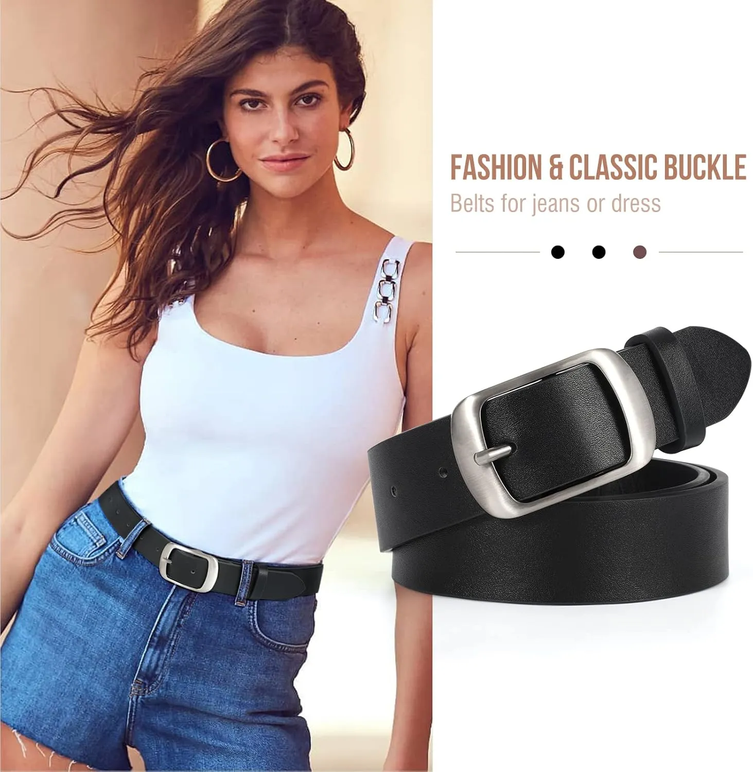 VONMELLI 2 Packs Women Leather Belts for Jeans Fashion Leather Ladies Waist Belt