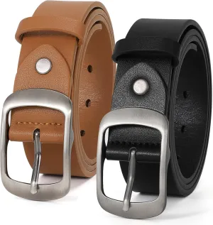 VONMELLI 2 Packs Women Leather Belts for Jeans Fashion Leather Ladies Waist Belt