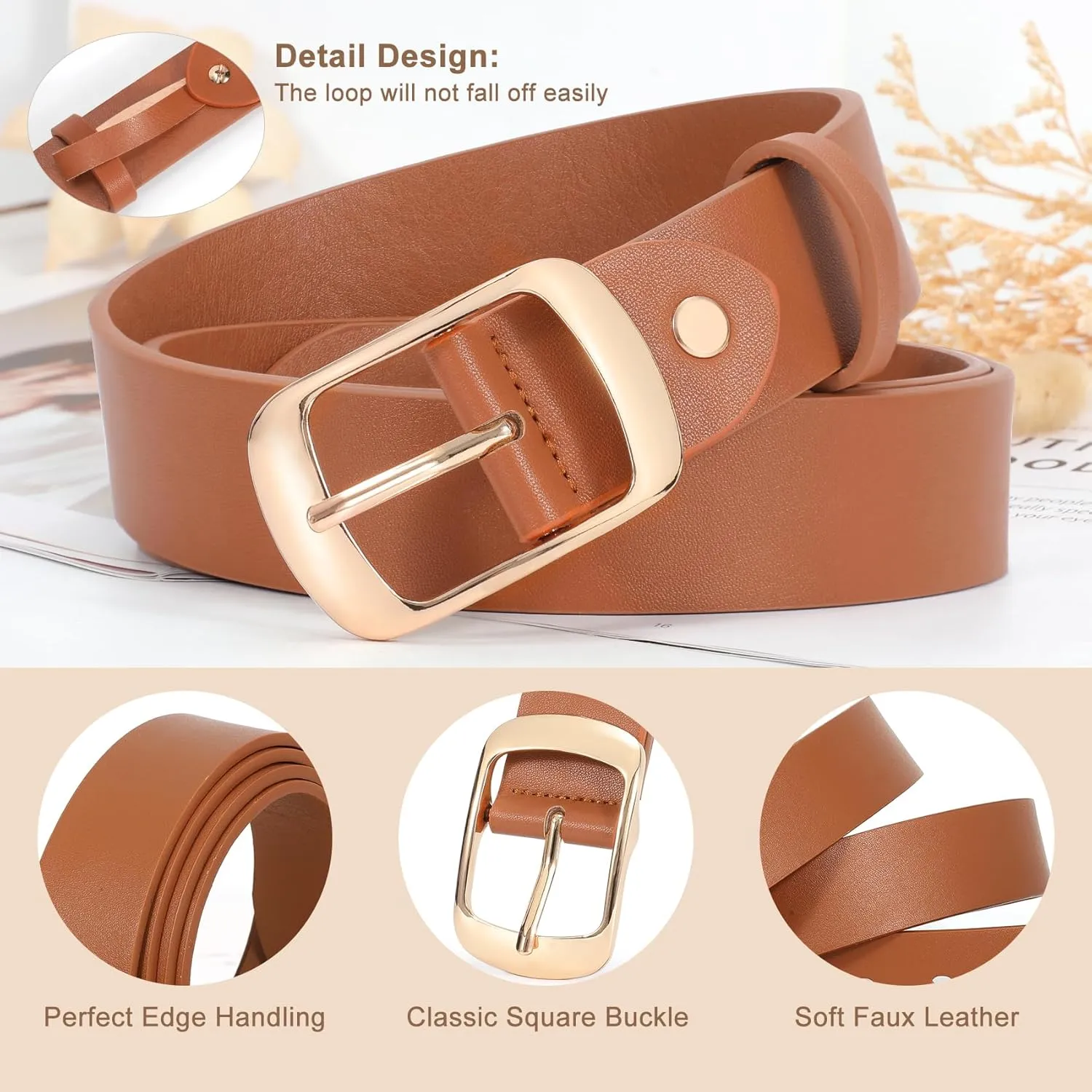 VONMELLI 2 Packs Women Leather Belts for Jeans Fashion Leather Ladies Waist Belt