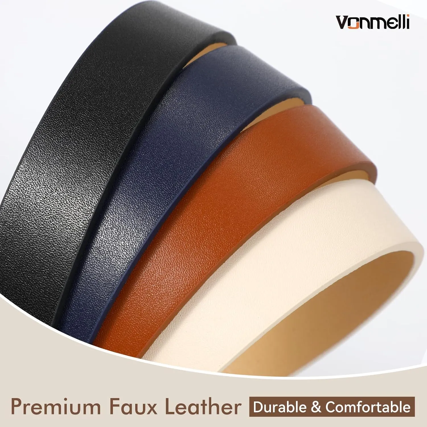 VONMELLI 4 Pack Womens Thin Leather Belt Skinny Waist Belts for Women Fashion Jeans Dress with Gold Buckle