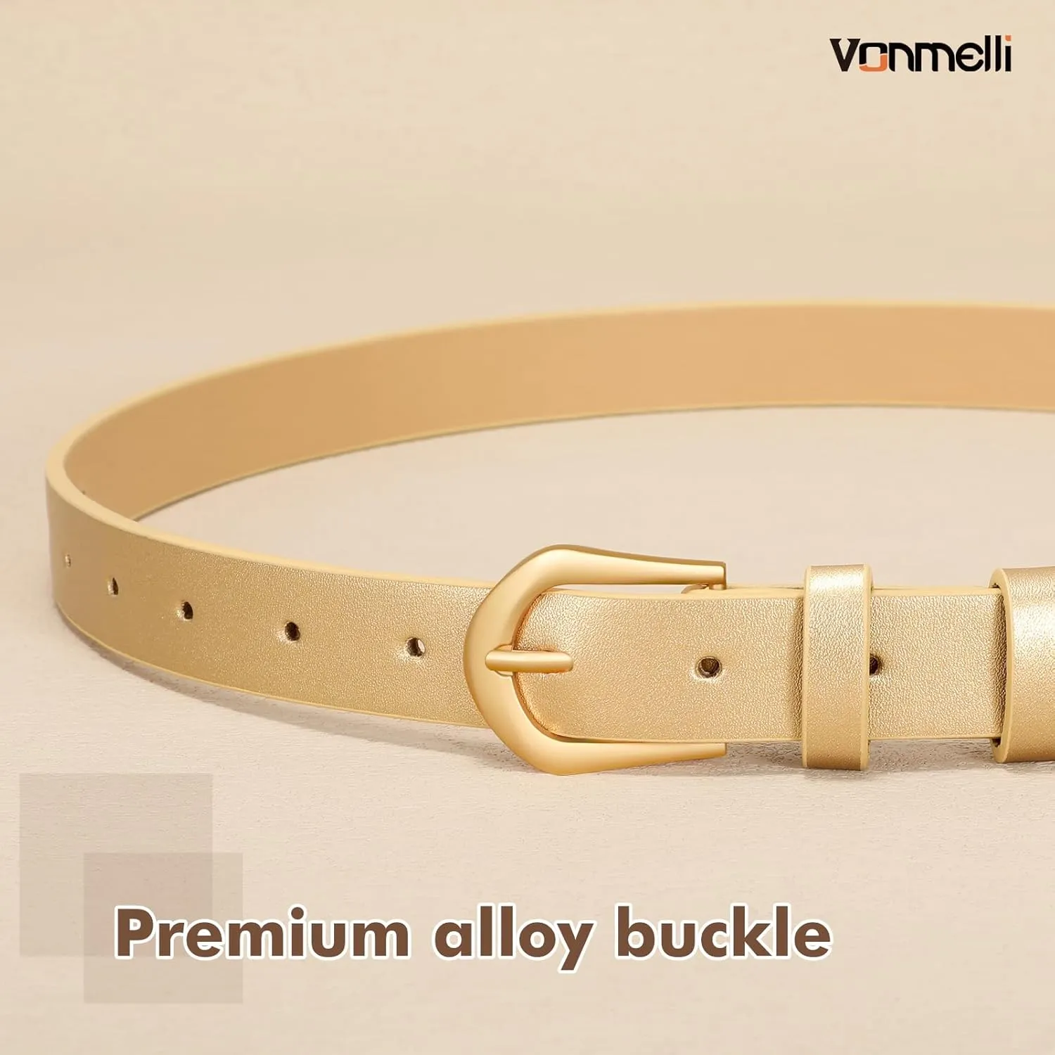 VONMELLI 4 Pack Womens Thin Leather Belt Skinny Waist Belts for Women Fashion Jeans Dress with Gold Buckle