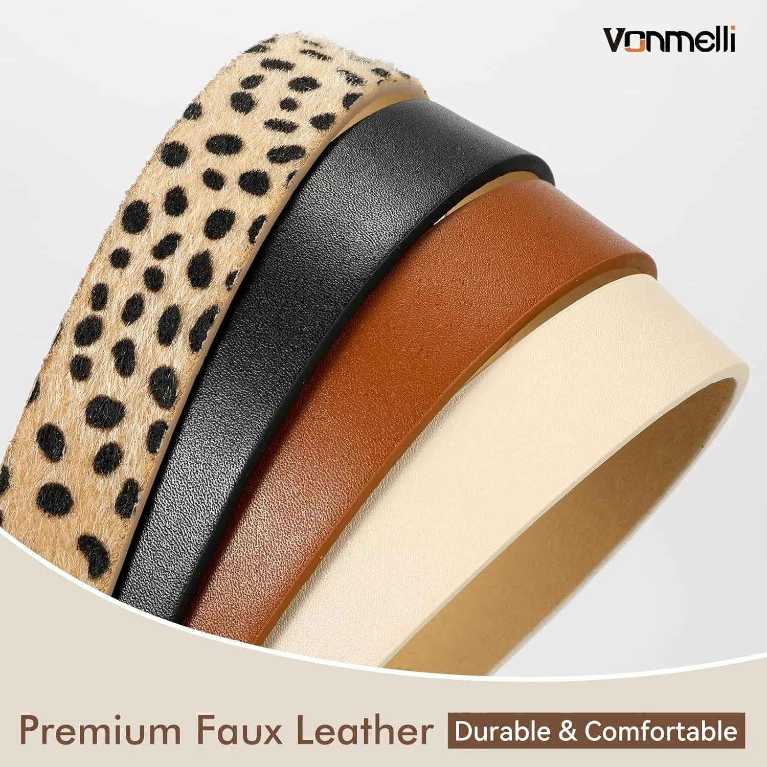 VONMELLI 4 Pack Womens Thin Leather Belt Skinny Waist Belts for Women Fashion Jeans Dress with Gold Buckle