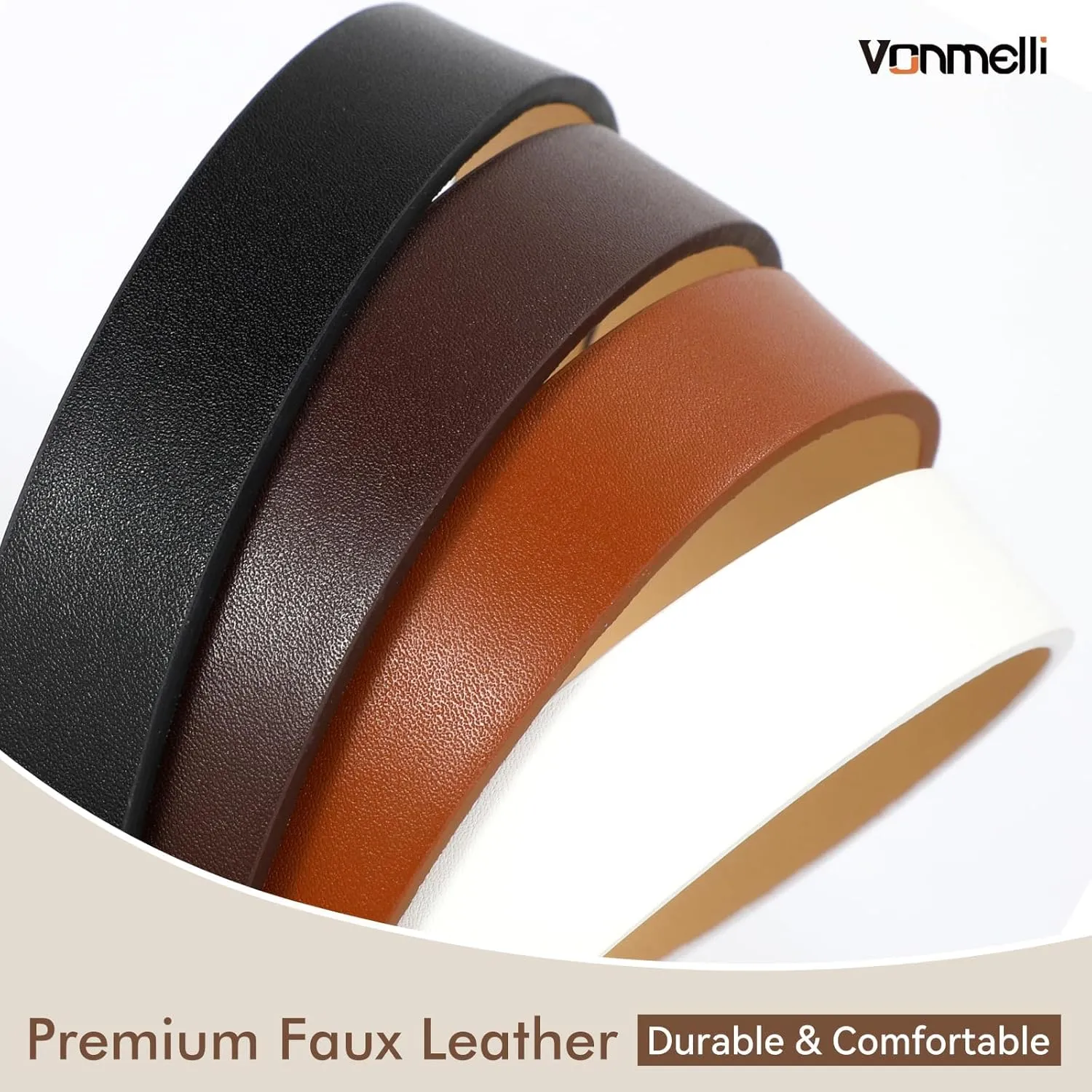 VONMELLI 4 Pack Womens Thin Leather Belt Skinny Waist Belts for Women Fashion Jeans Dress with Gold Buckle