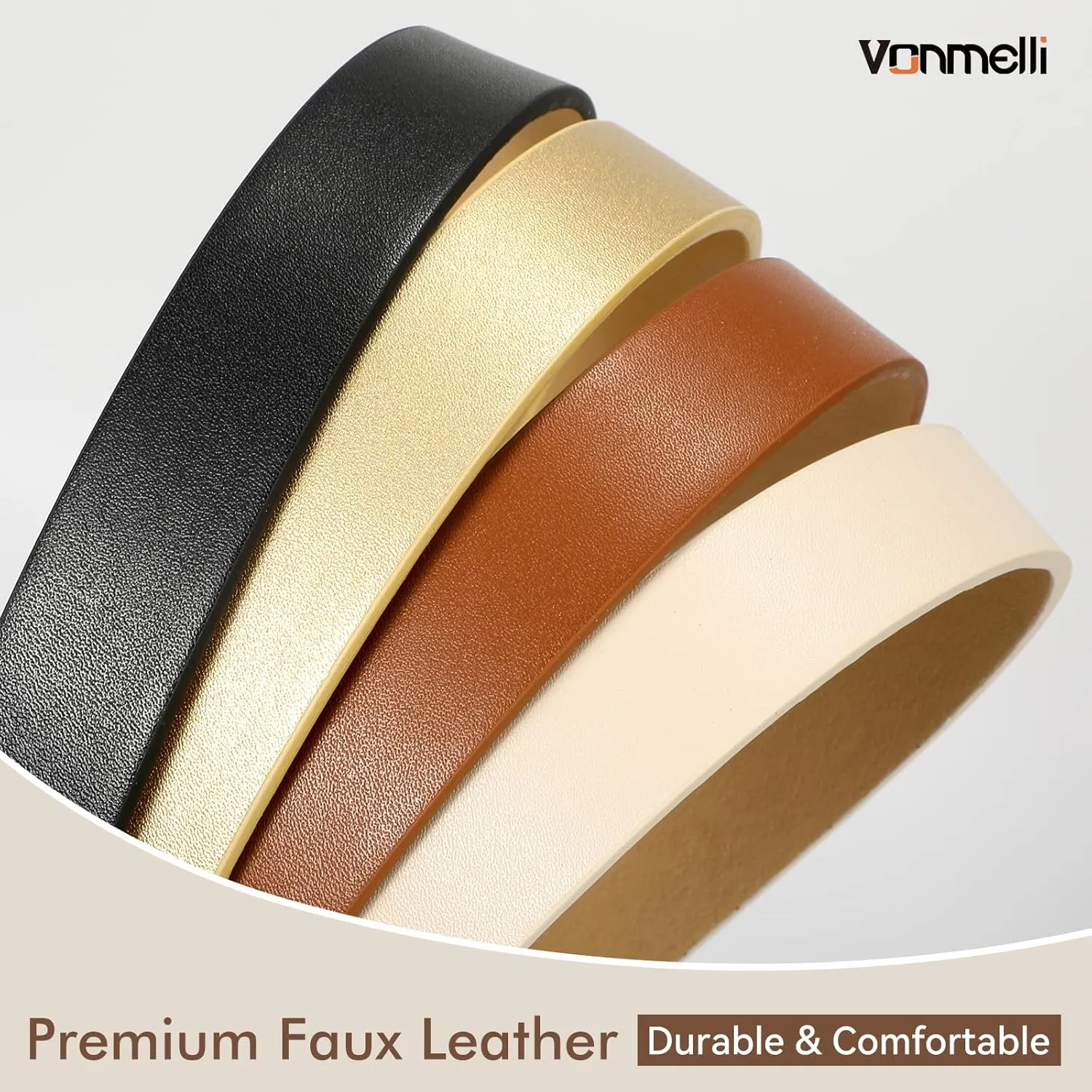VONMELLI 4 Pack Womens Thin Leather Belt Skinny Waist Belts for Women Fashion Jeans Dress with Gold Buckle