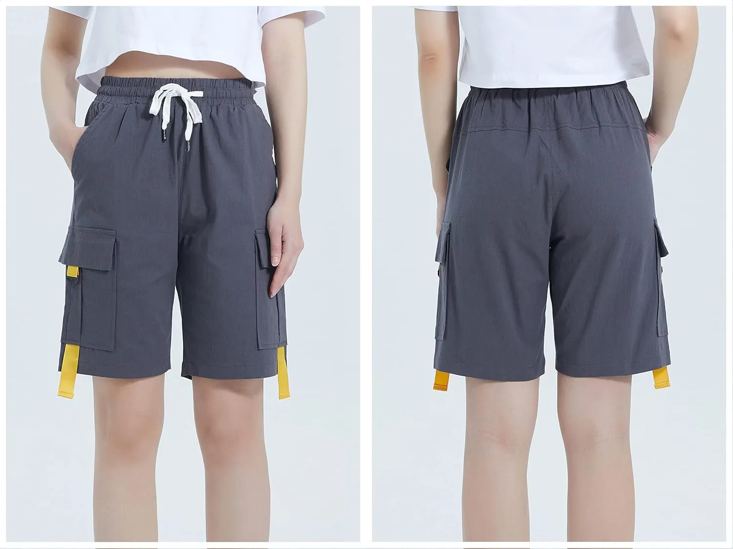 VtuAOL Women's Cargo Shorts Elastic Waist Comfy Cotton Loose Fit Shorts