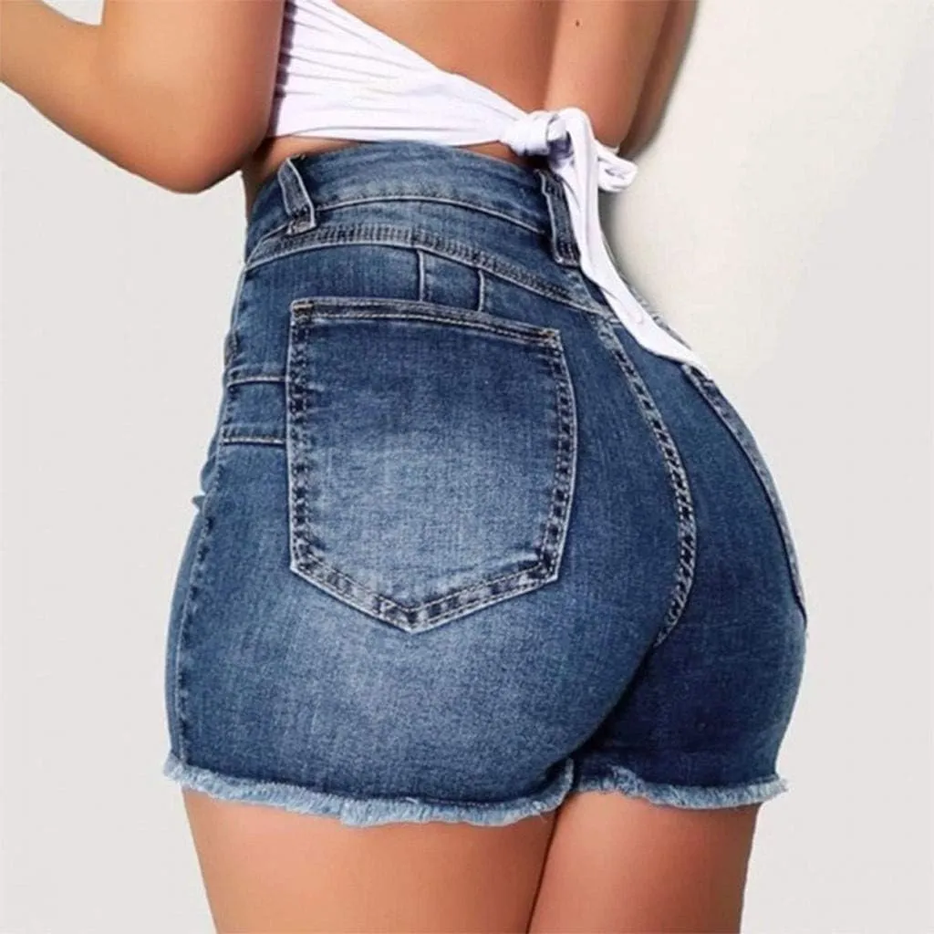 WABEOR High Waisted Jean Shorts Women Plus Size Stretchy Denim Shorts Casual Summer Skinny Hole Ripped Jeans Shorts