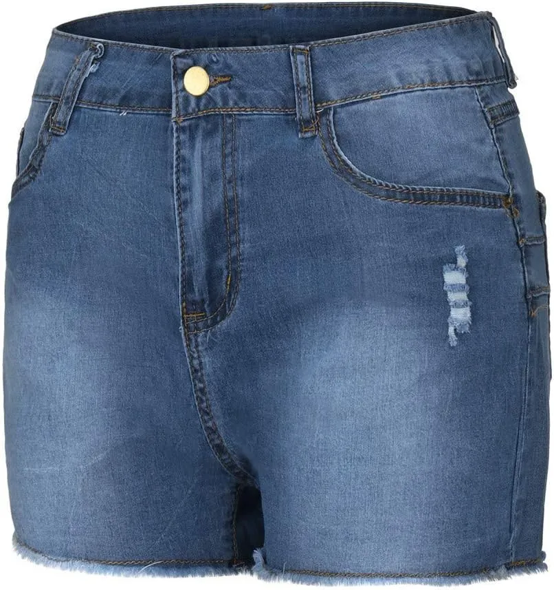 WABEOR High Waisted Jean Shorts Women Plus Size Stretchy Denim Shorts Casual Summer Skinny Hole Ripped Jeans Shorts