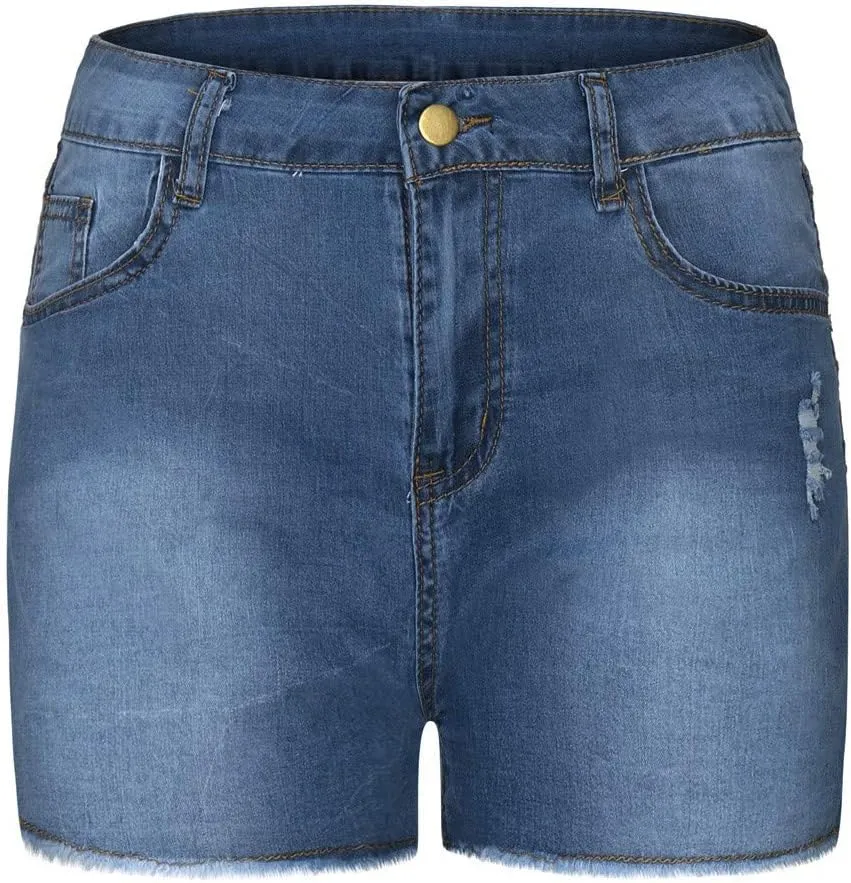 WABEOR High Waisted Jean Shorts Women Plus Size Stretchy Denim Shorts Casual Summer Skinny Hole Ripped Jeans Shorts