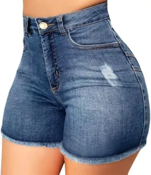 WABEOR High Waisted Jean Shorts Women Plus Size Stretchy Denim Shorts Casual Summer Skinny Hole Ripped Jeans Shorts