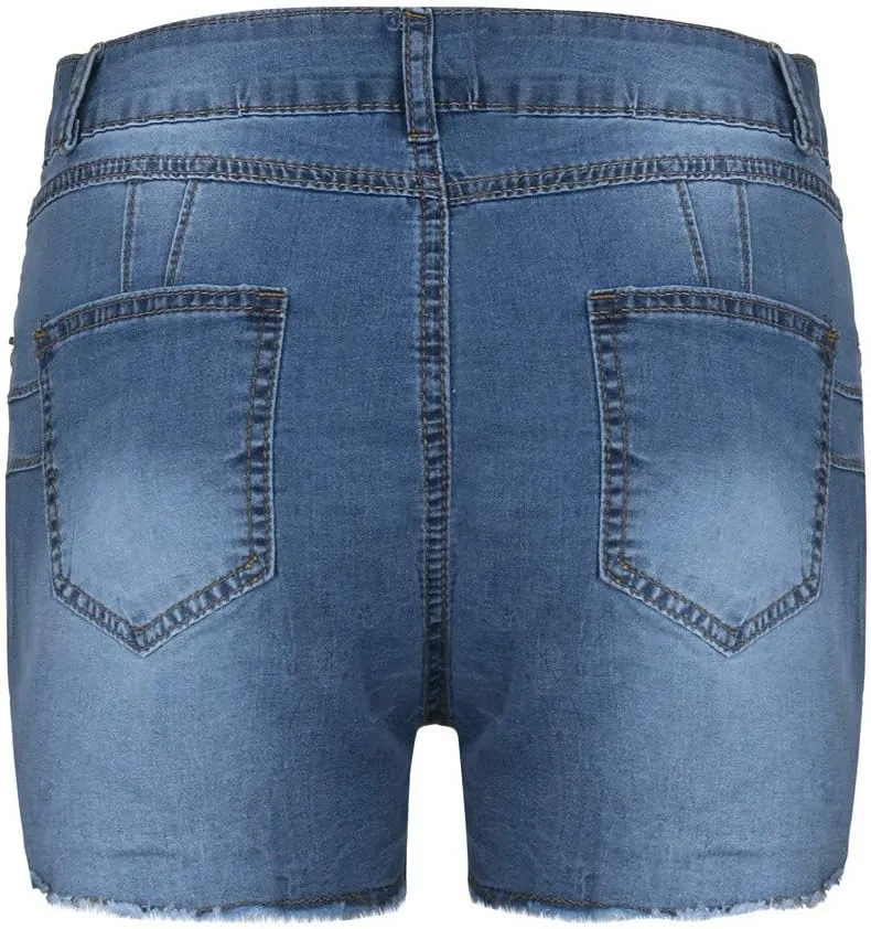 WABEOR High Waisted Jean Shorts Women Plus Size Stretchy Denim Shorts Casual Summer Skinny Hole Ripped Jeans Shorts