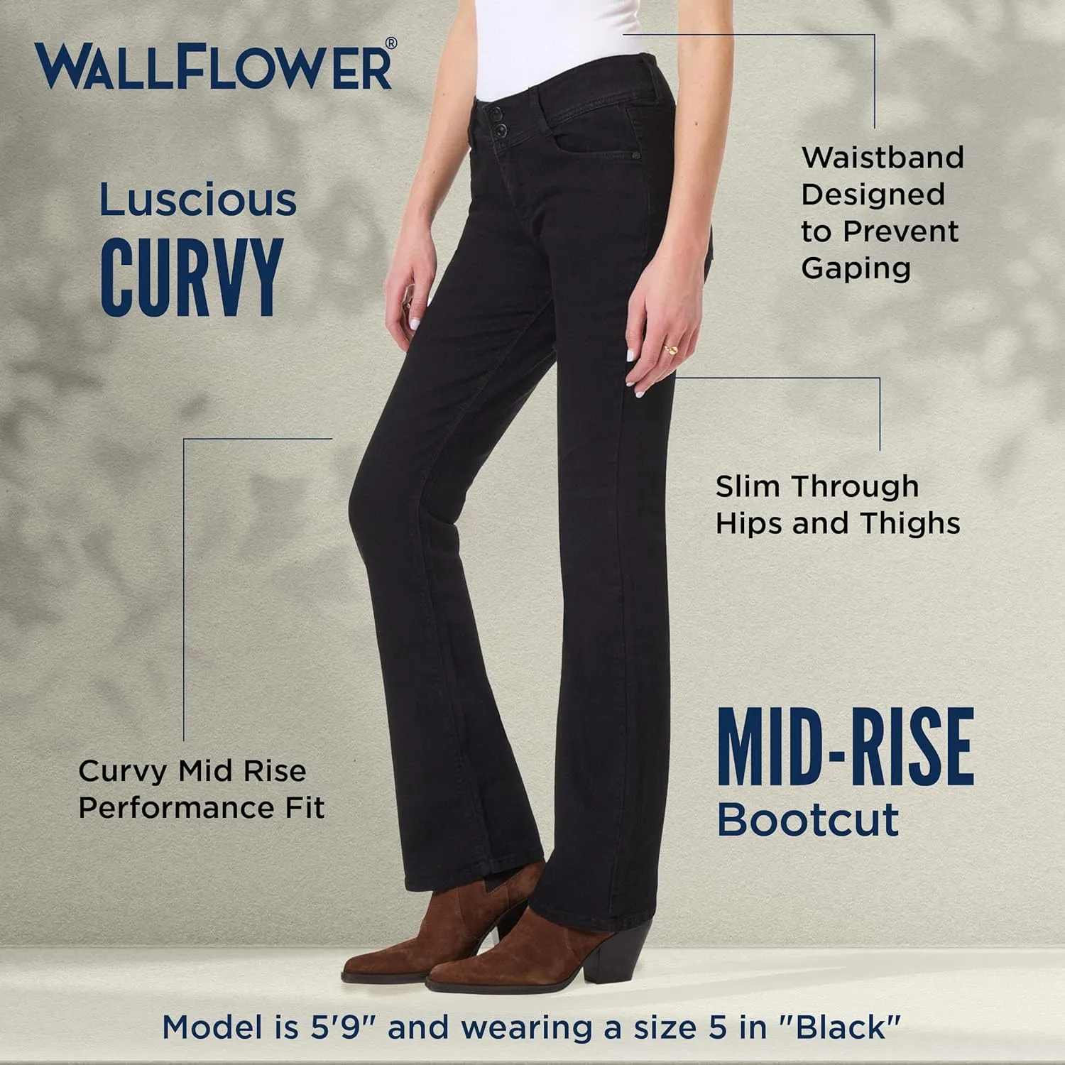 WallFlower Luscious Curvy Bootcut Jeans for Women Mid-Rise Insta Stretch Denim in Petite, Midsize, Plus Size, Juniors Jeans