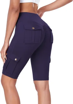 Wavar Biker Shorts for Women Scrunch Butt Cargo Shorts High Waist Tummy Control Workout Yoga Running Athletic Shorts