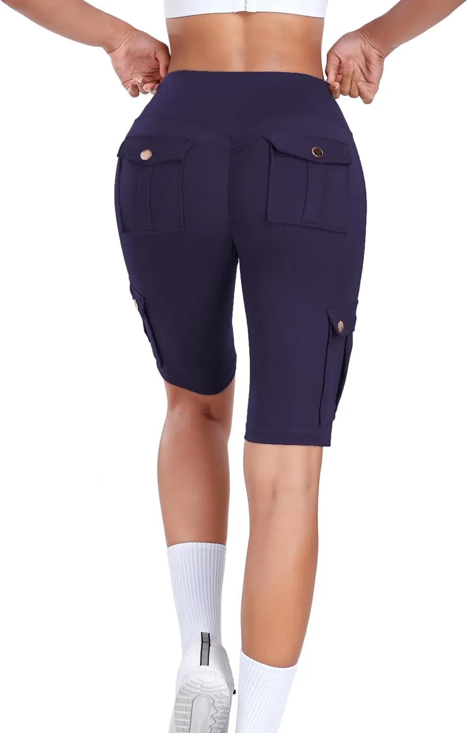 Wavar Biker Shorts for Women Scrunch Butt Cargo Shorts High Waist Tummy Control Workout Yoga Running Athletic Shorts