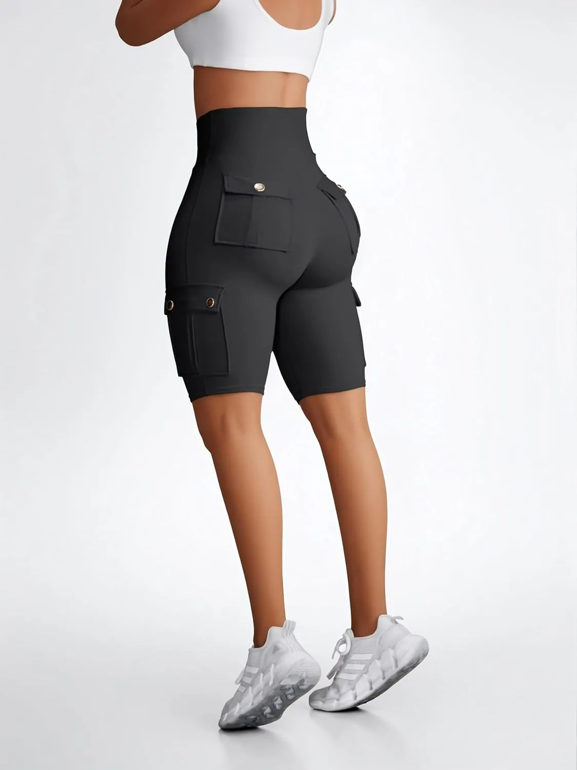 Wavar Biker Shorts for Women Scrunch Butt Cargo Shorts High Waist Tummy Control Workout Yoga Running Athletic Shorts