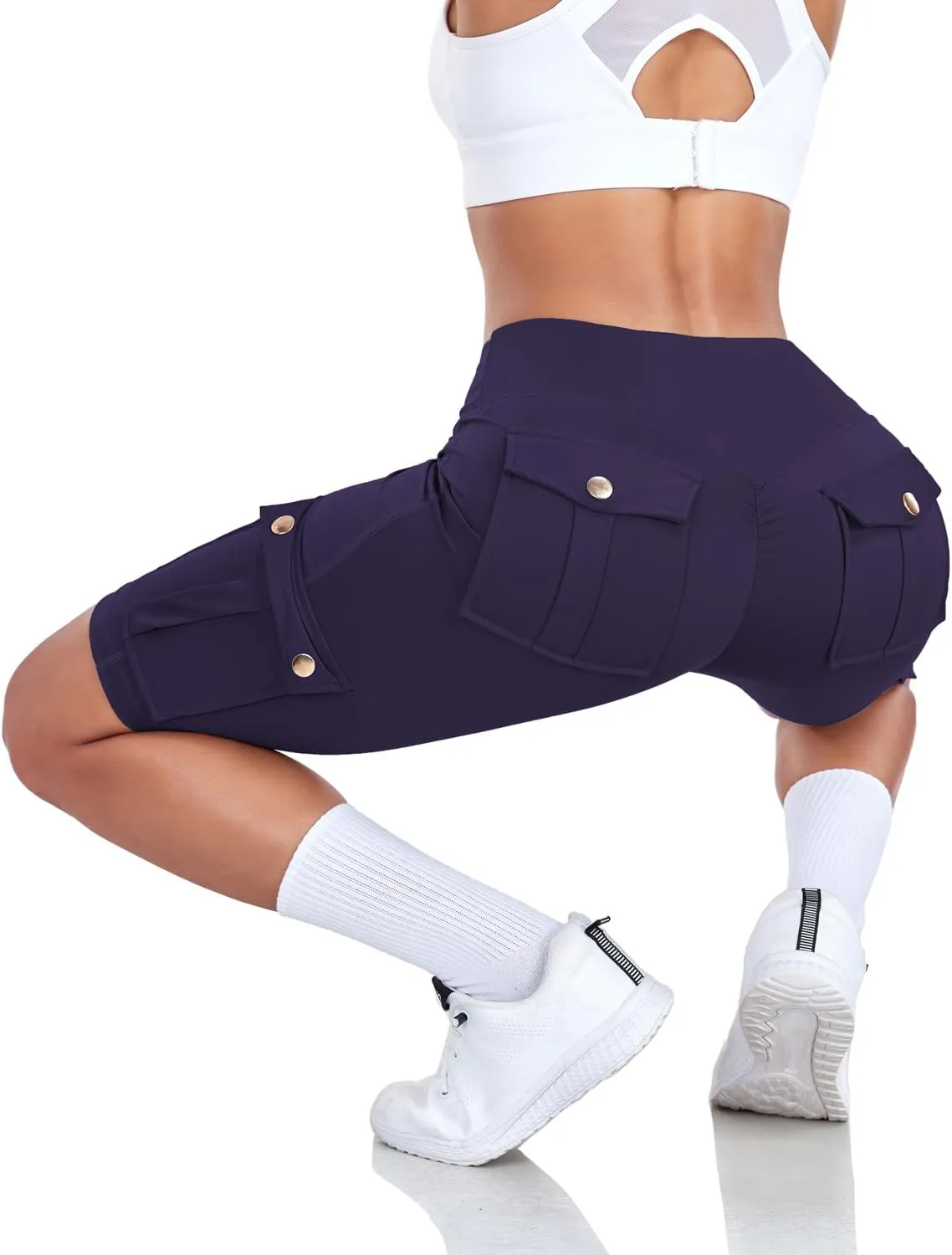 Wavar Biker Shorts for Women Scrunch Butt Cargo Shorts High Waist Tummy Control Workout Yoga Running Athletic Shorts