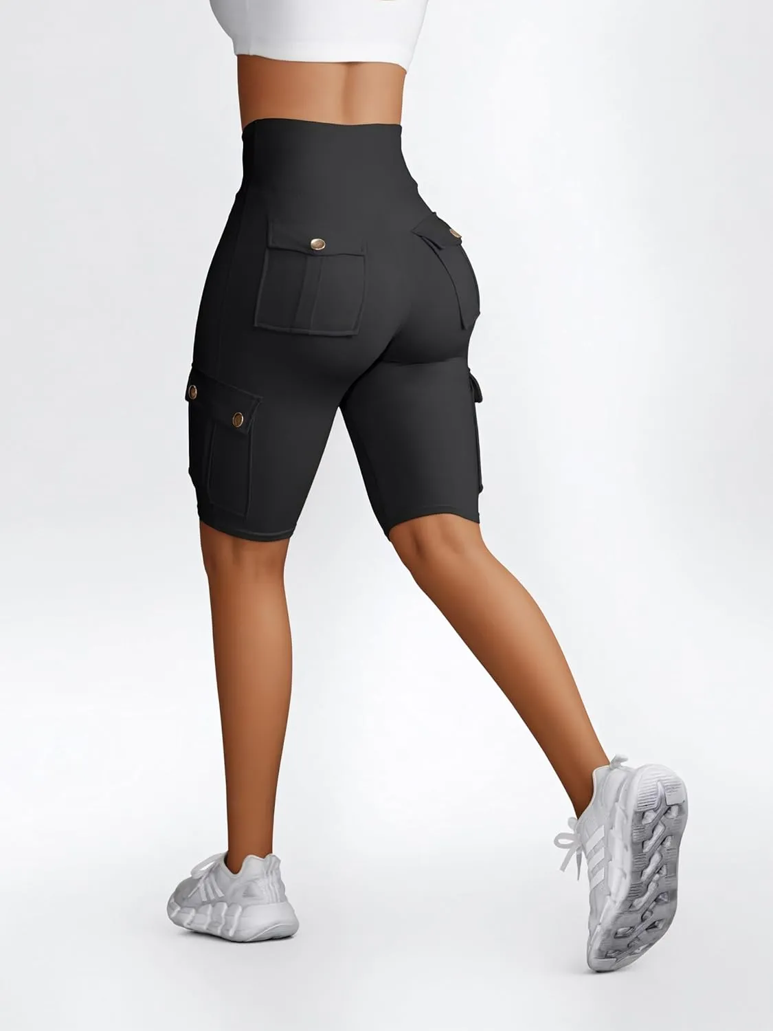 Wavar Biker Shorts for Women Scrunch Butt Cargo Shorts High Waist Tummy Control Workout Yoga Running Athletic Shorts