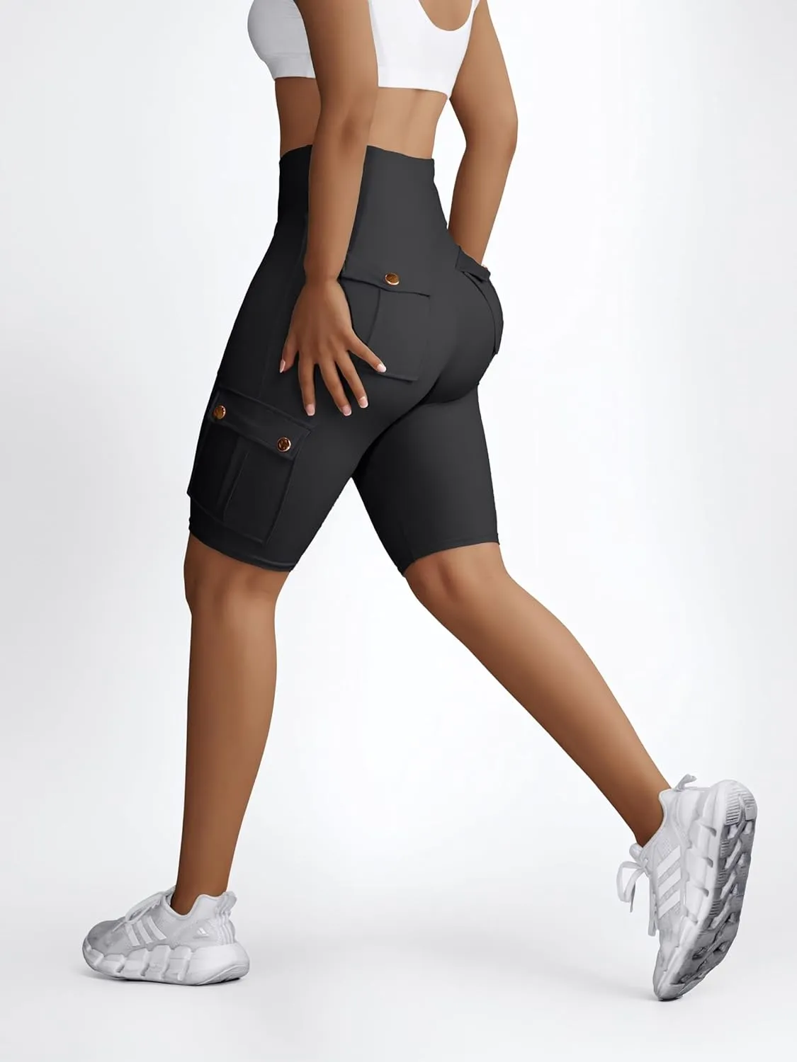 Wavar Biker Shorts for Women Scrunch Butt Cargo Shorts High Waist Tummy Control Workout Yoga Running Athletic Shorts