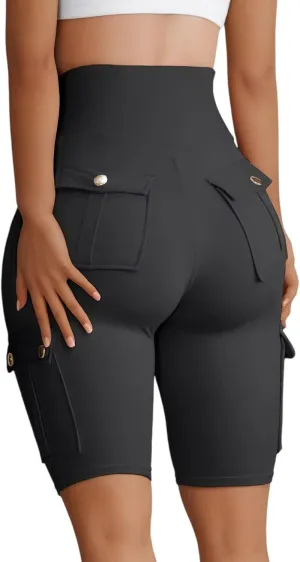 Wavar Biker Shorts for Women Scrunch Butt Cargo Shorts High Waist Tummy Control Workout Yoga Running Athletic Shorts