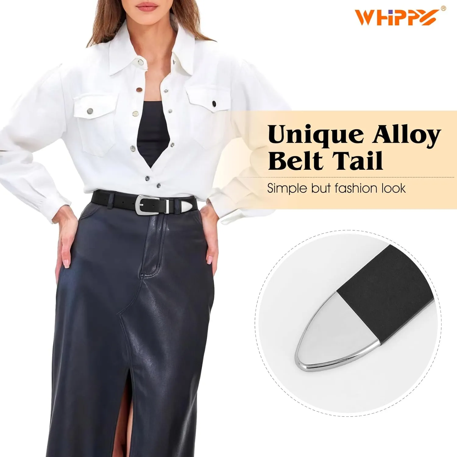 WHIPPY Women Leather Belt for Jeans Pants Dresses Fashion Ladies Western Leather Belt