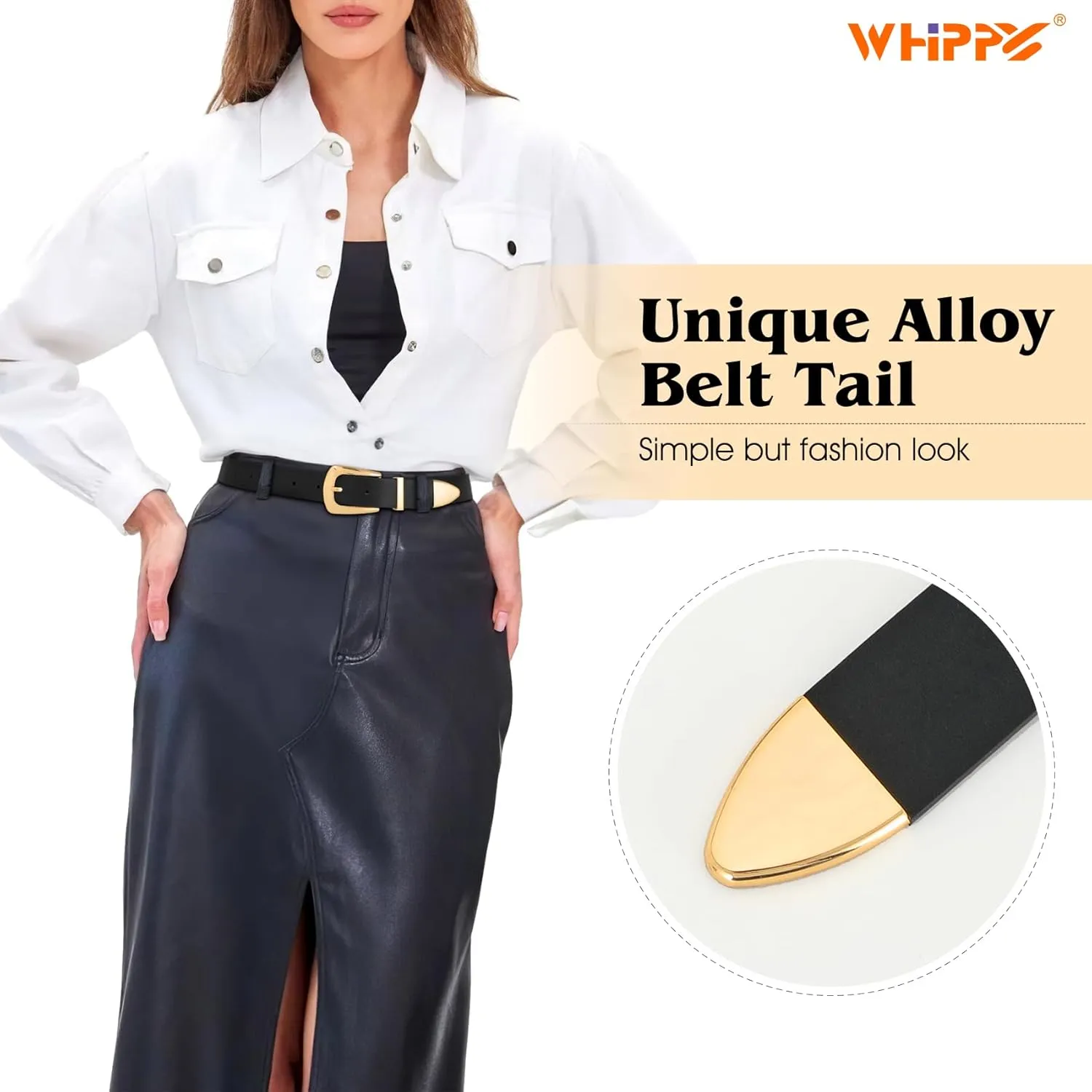 WHIPPY Women Leather Belt for Jeans Pants Dresses Fashion Ladies Western Leather Belt